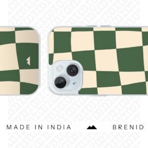 Case Cover for iPhone 15, MagSafe Compatible - Green Wavy Checks Aesthetic Printed Cover for iPhone 15, 6Ft Drop Protection, Camera Guard, Easy Press Buttons, Scratch Resistant Print